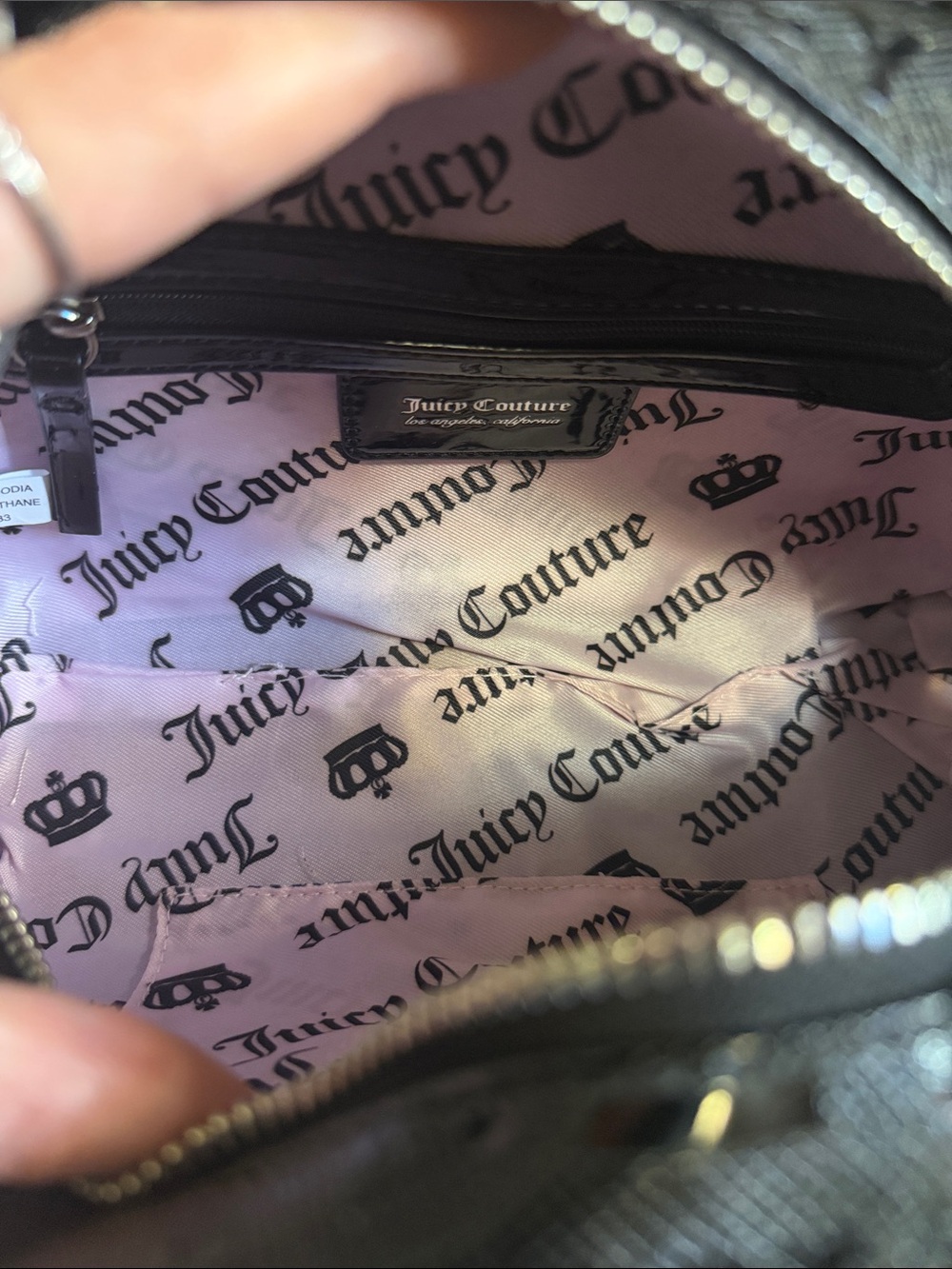 Juicy Couture Black Patent Satchel with Silver Bow Accent - Picture 6 of 6